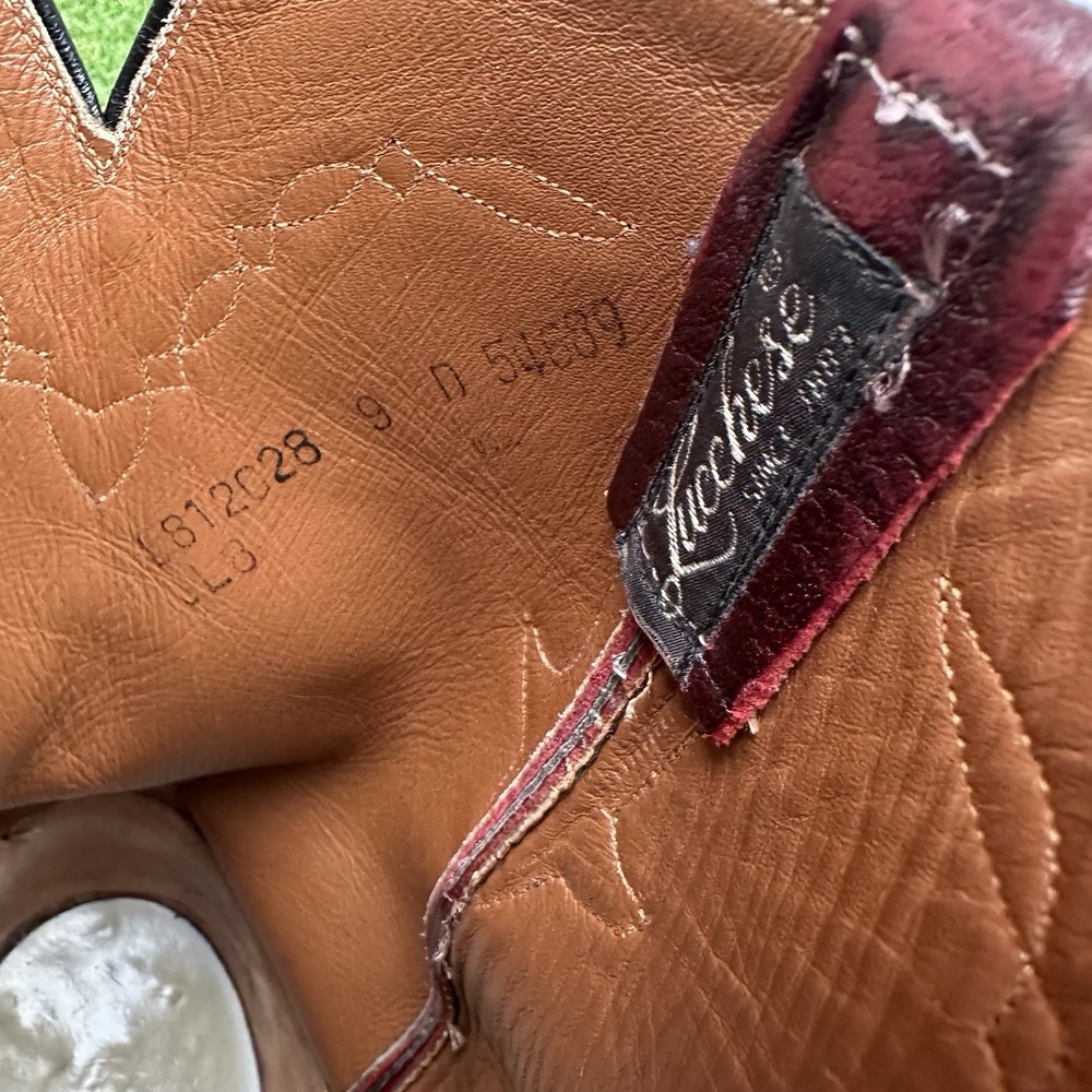 Vintage Lucchese Goatskin Roper Cowboy Boots Mens Size‎ 9 D Cherry Rodeo Western - Picture 15 of 16